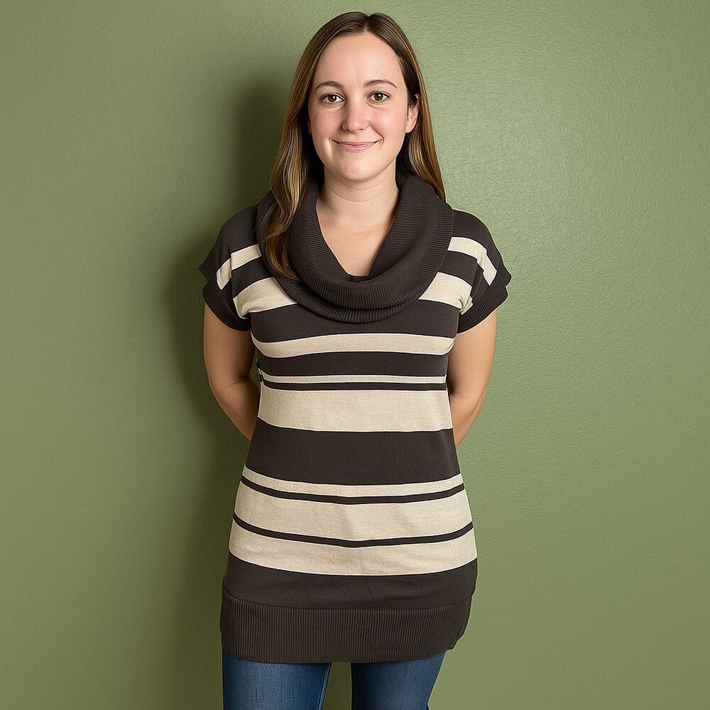 Almost famous large brown striped short sleeved shirt dress mini